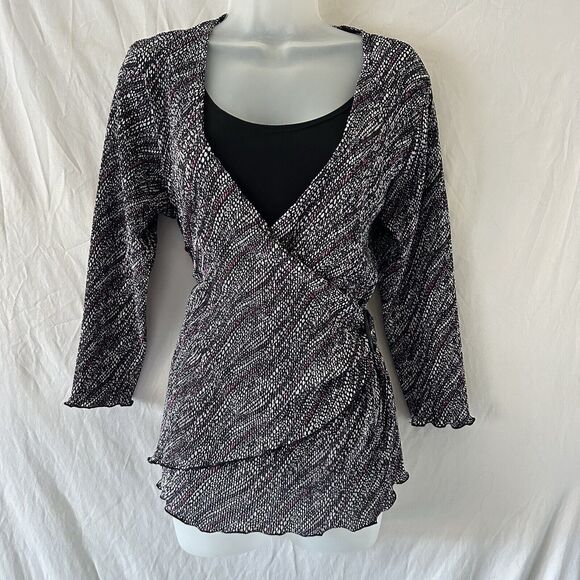 Notations Y2k Faux Wrap Top L Office Siren Secretary Librarian Corpcore - Picture 1 of 14
